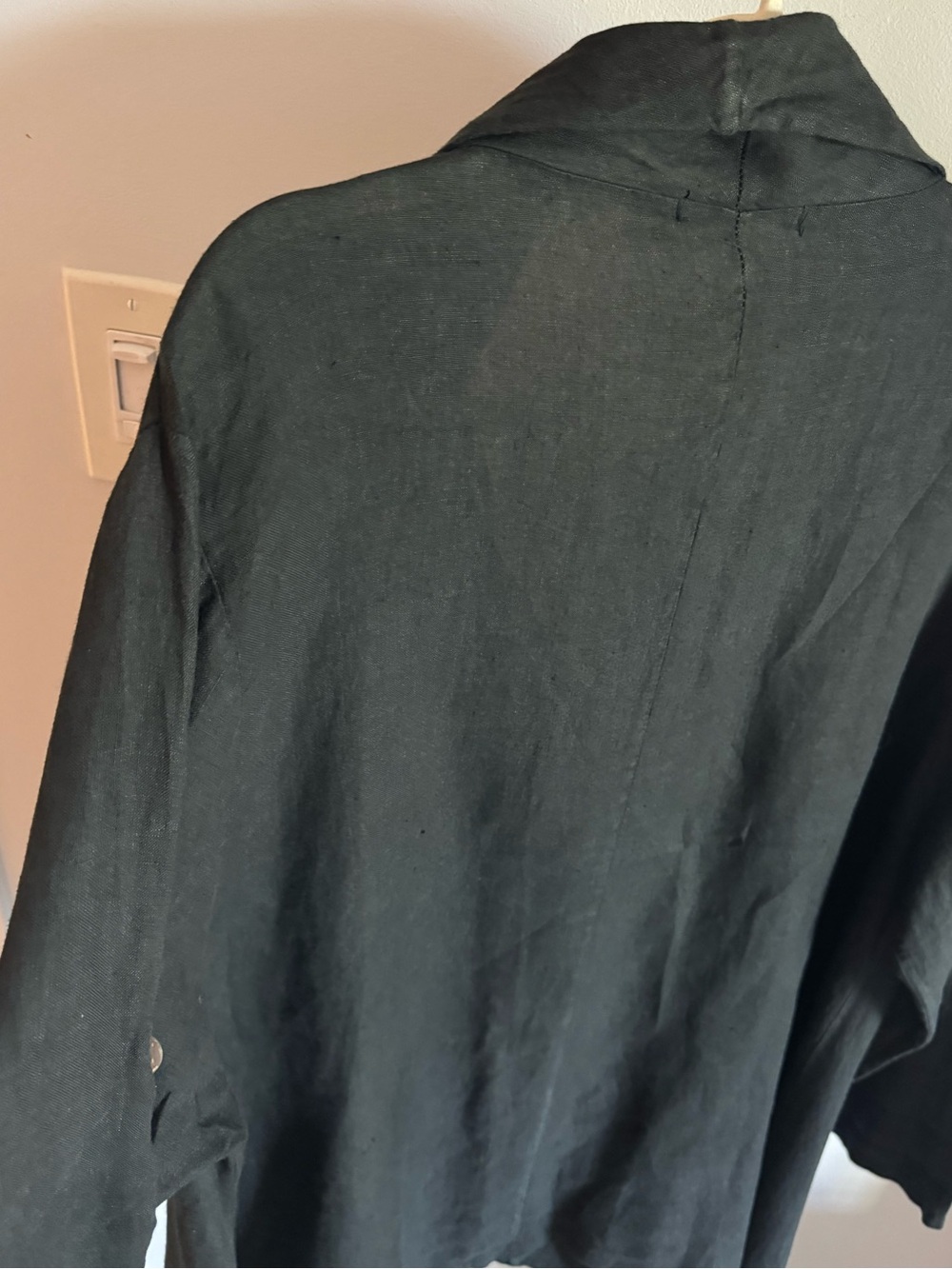 Tempo Paris Italian Linen Black Long Ruffle Asymmetrical Trim Cardigan Jacket L - Picture 8 of 12